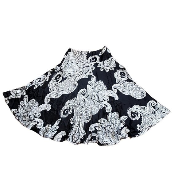 Neiman Marcus Exclusive 100% Silk Womens‎ Black Paisley Flowy Skirt Size M - Picture 2 of 12